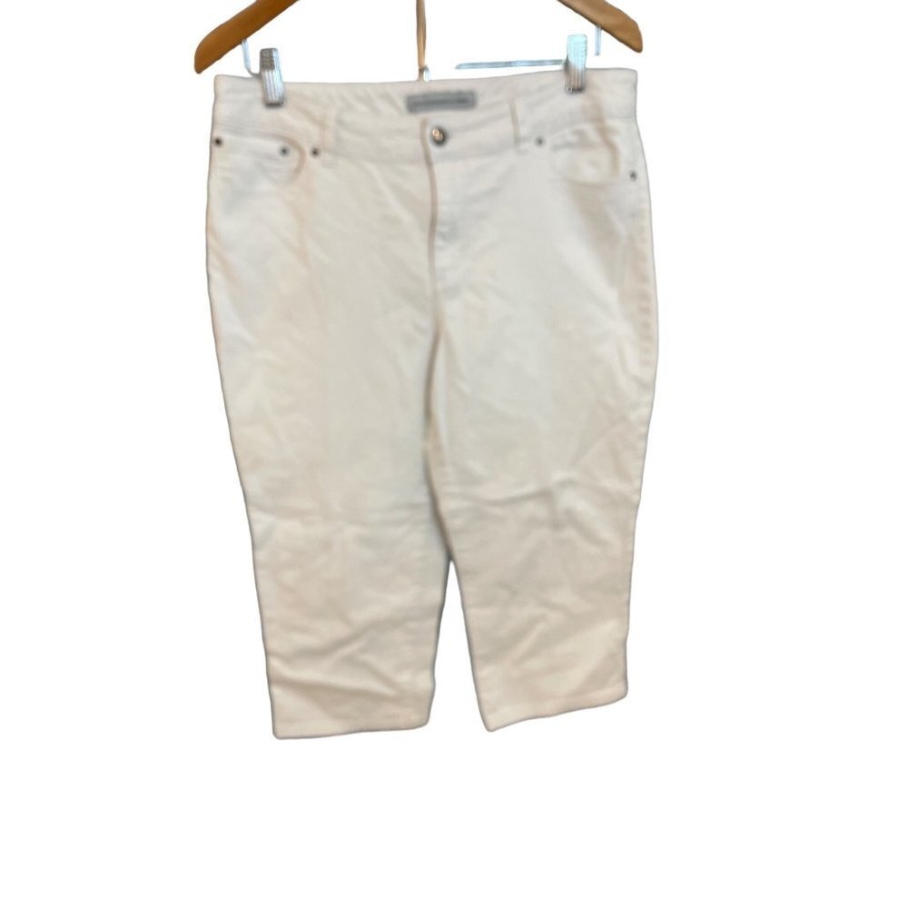 Chico’s Platinum High Rise White Denim Cropped Mom Jeans